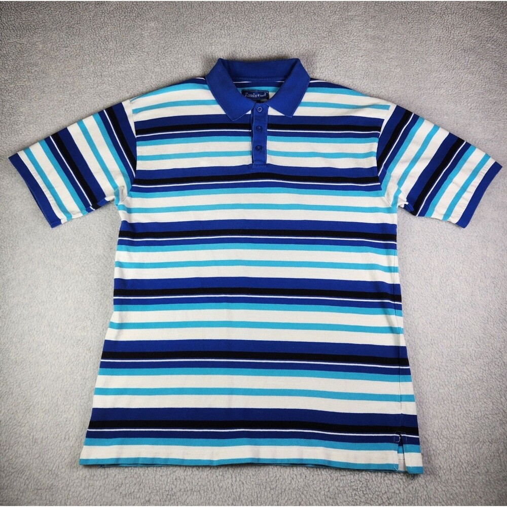 Evolution In Design Striped Short Sleeve Polo Shirt Mens Size 2XL Blue